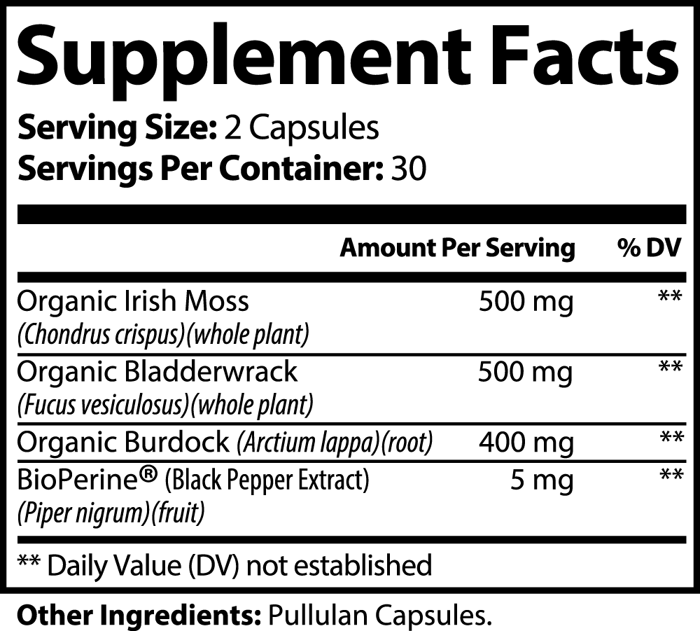 Sea Moss Burdock Root Bladderwrack Capsules